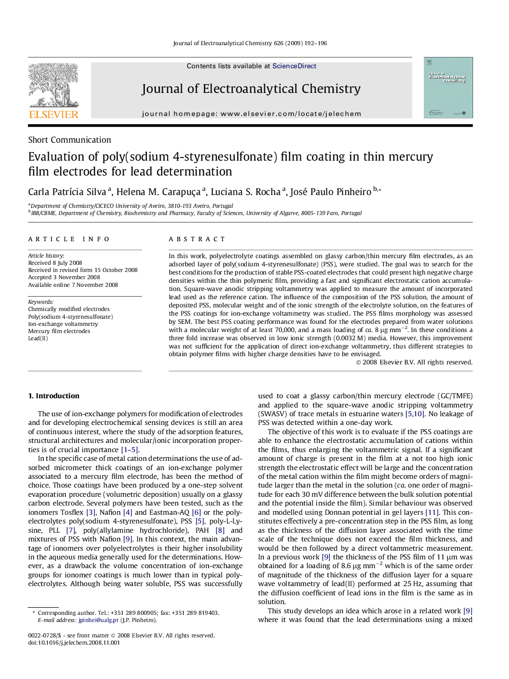 Evaluation of poly(sodium 4-styrenesulfonate) film coating in thin mercury film electrodes for lead determination