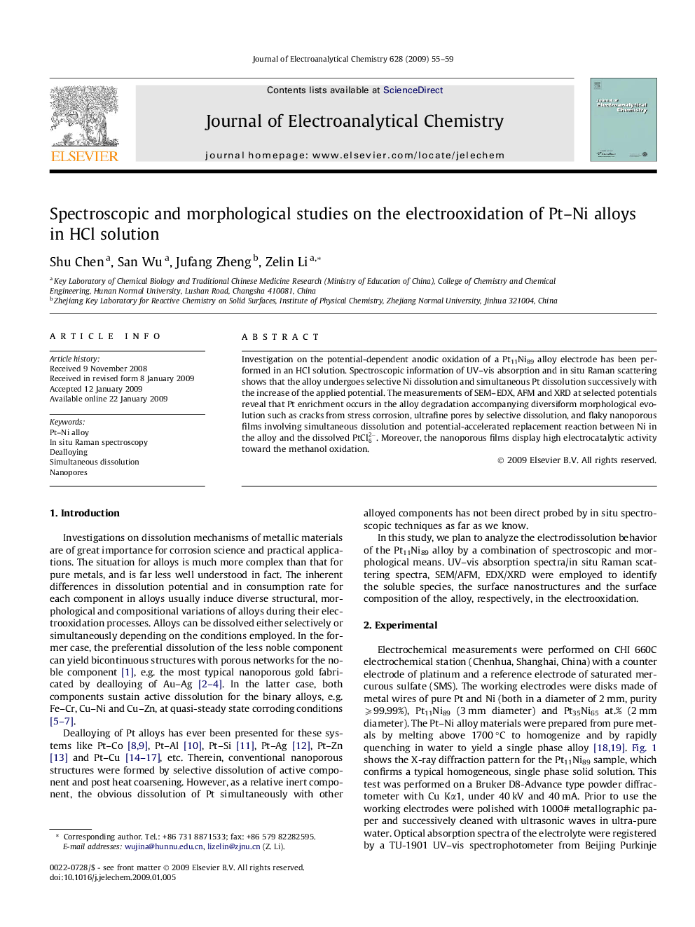 Spectroscopic and morphological studies on the electrooxidation of Pt–Ni alloys in HCl solution