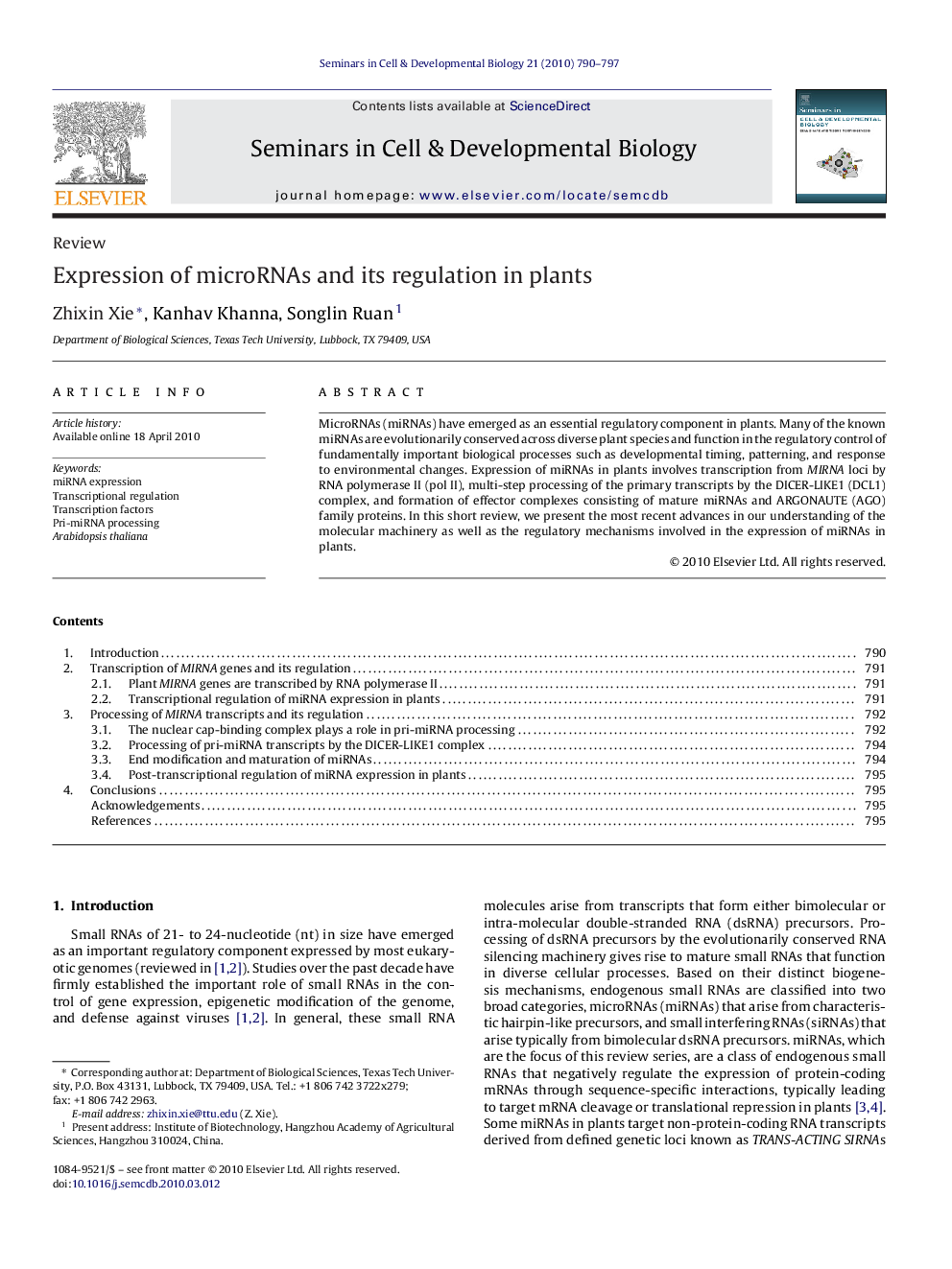 Expression of microRNAs and its regulation in plants