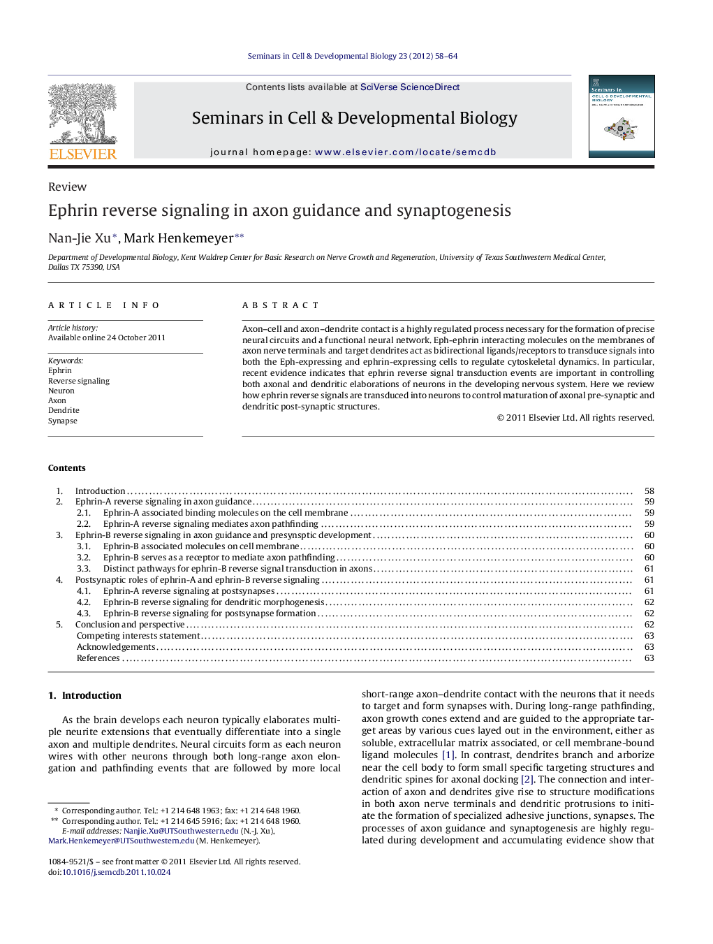 عکس صفحه اول مقاله: Ephrin reverse signaling in axon guidance and synaptogenesis Ephrin reverse signaling in axon guidance and synaptogenesis