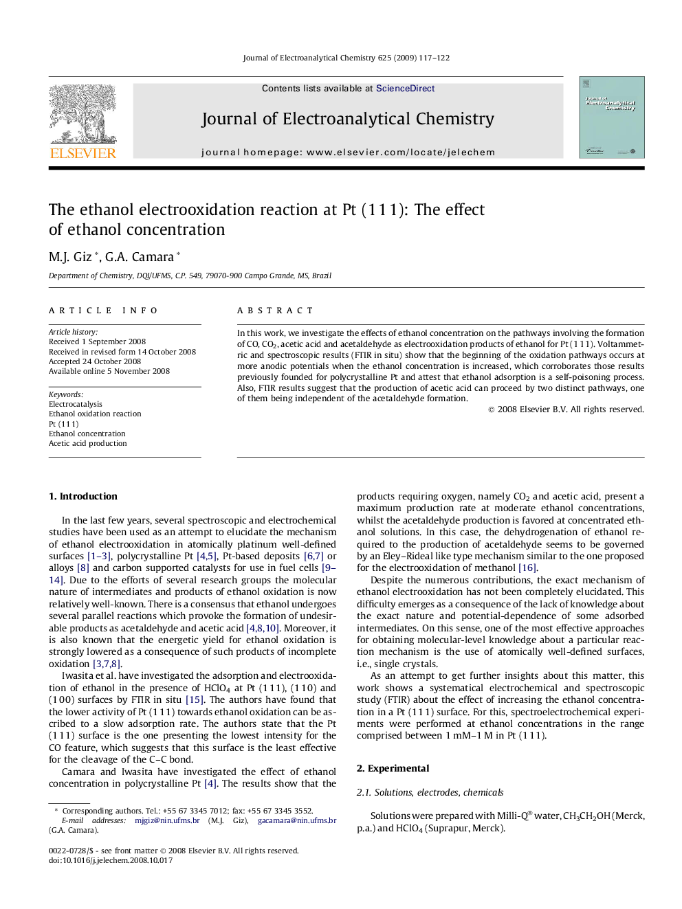 The ethanol electrooxidation reaction at Pt (1 1 1): The effect of ethanol concentration