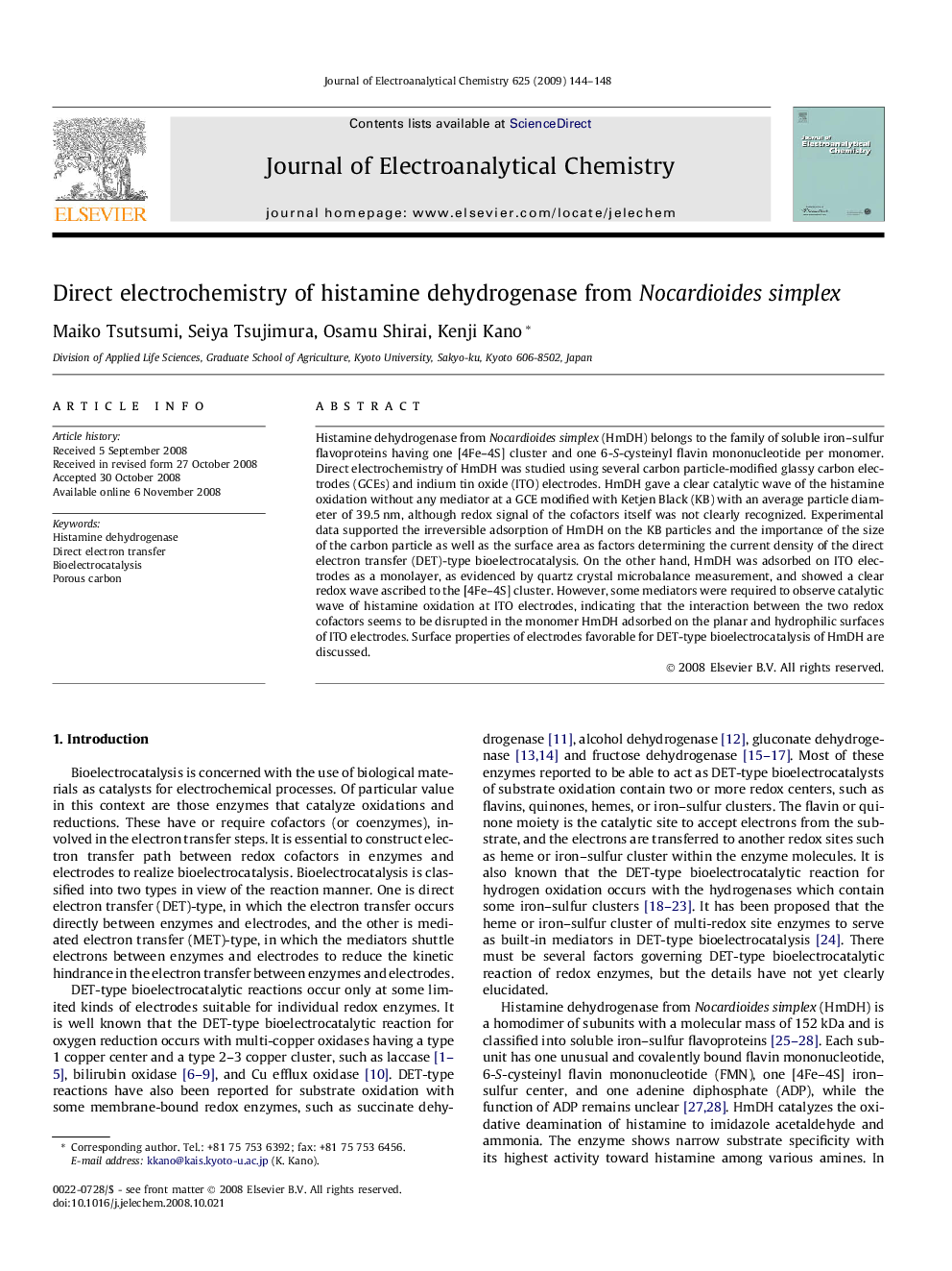 Direct electrochemistry of histamine dehydrogenase from Nocardioides simplex