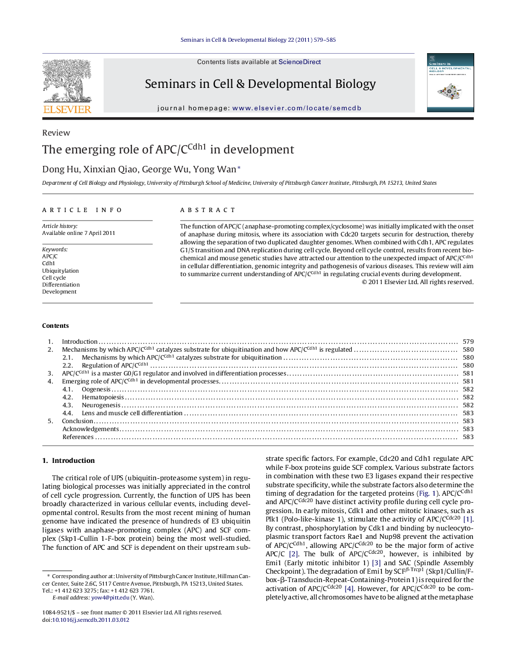 The emerging role of APC/CCdh1 in development