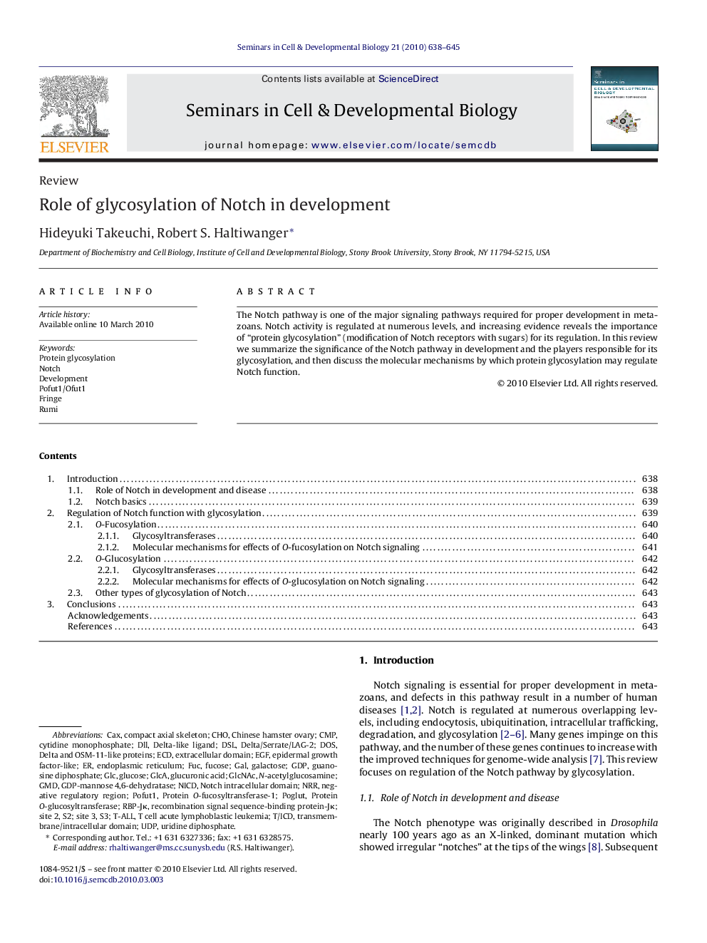 Role of glycosylation of Notch in development