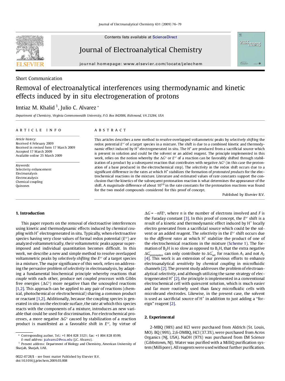 Removal of electroanalytical interferences using thermodynamic and kinetic effects induced by in situ electrogeneration of protons