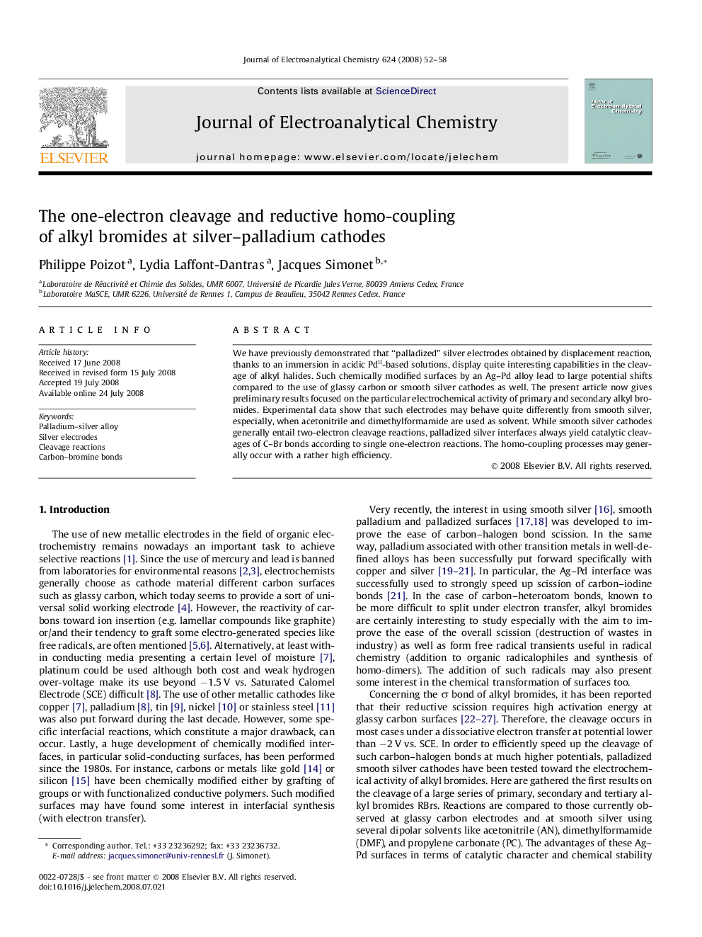 The one-electron cleavage and reductive homo-coupling of alkyl bromides at silver–palladium cathodes