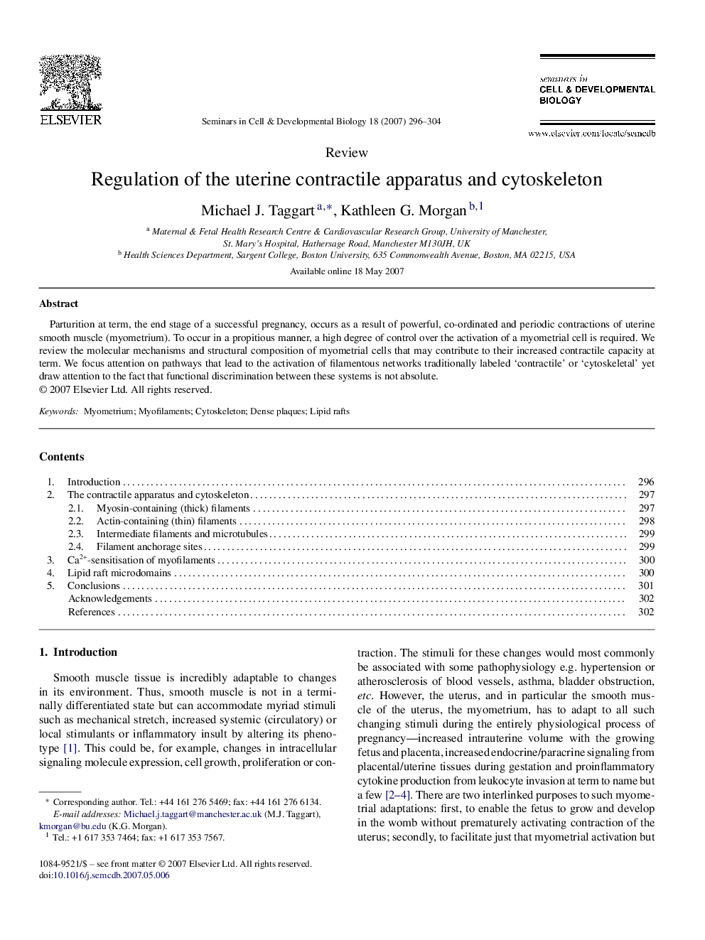 Regulation of the uterine contractile apparatus and cytoskeleton