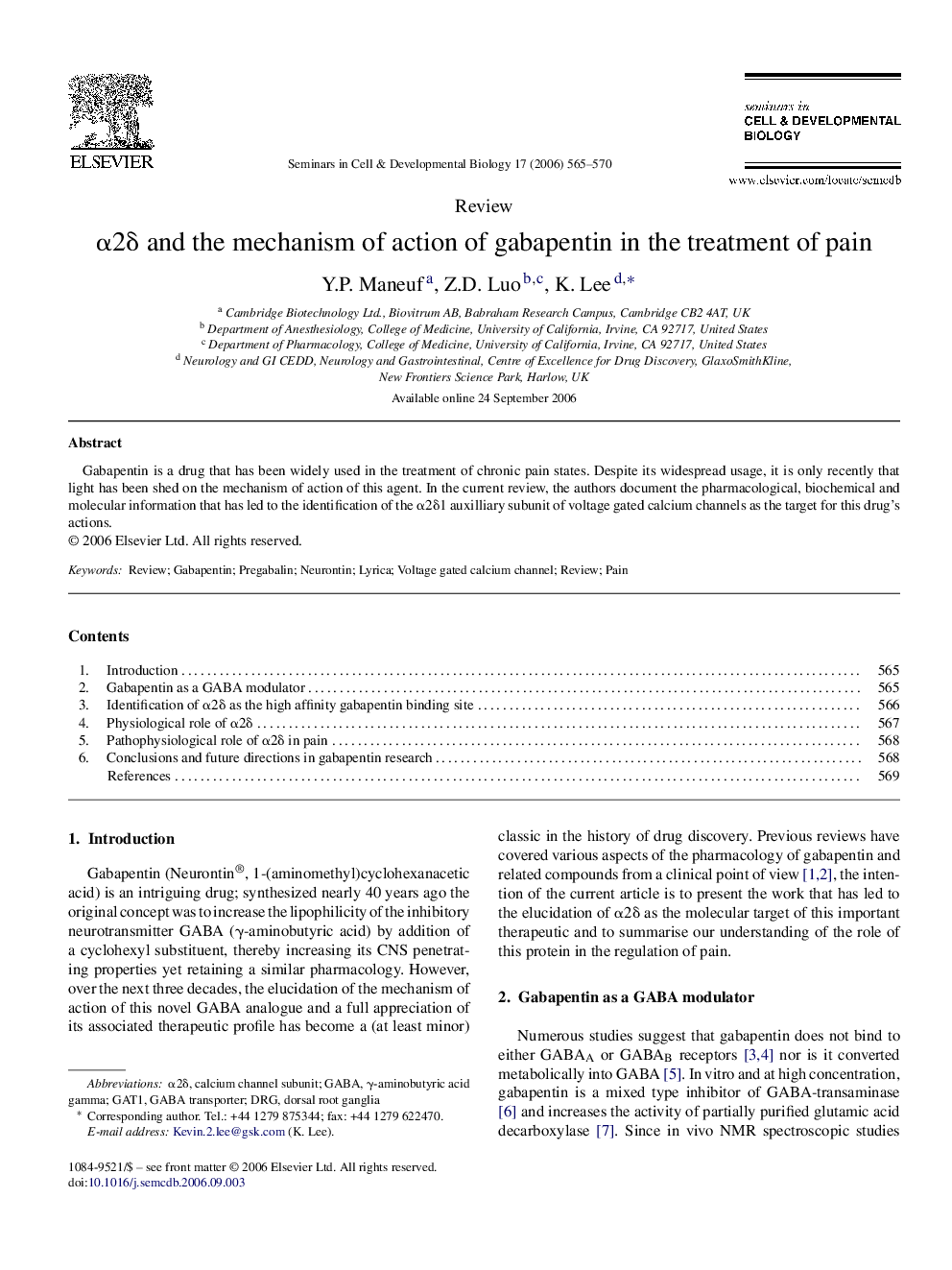 α2δ and the mechanism of action of gabapentin in the treatment of pain