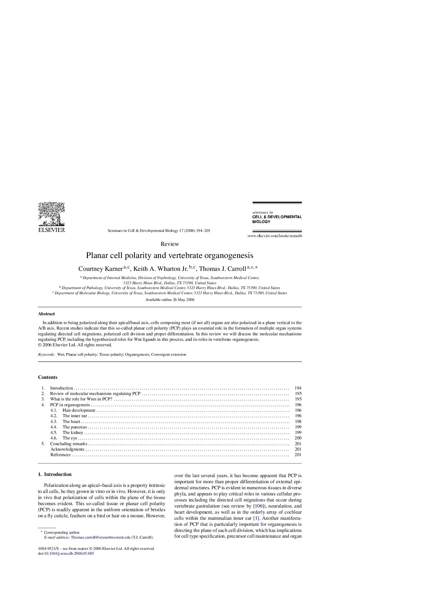 عکس صفحه اول مقاله: Planar cell polarity and vertebrate organogenesis Planar cell polarity and vertebrate organogenesis