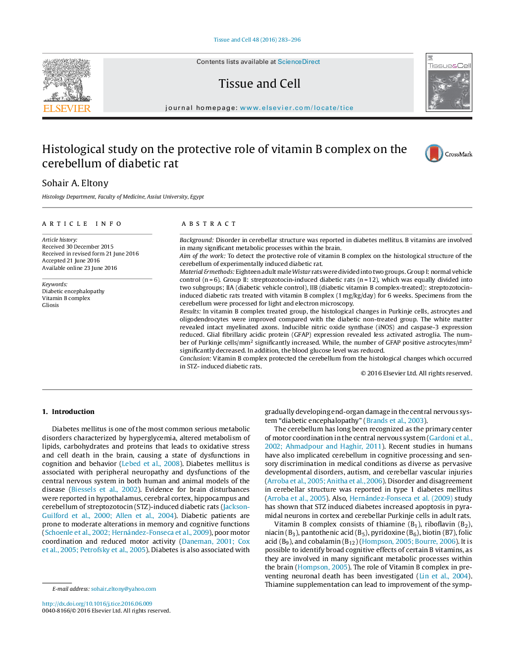 Histological study on the protective role of vitamin B complex on the cerebellum of diabetic rat