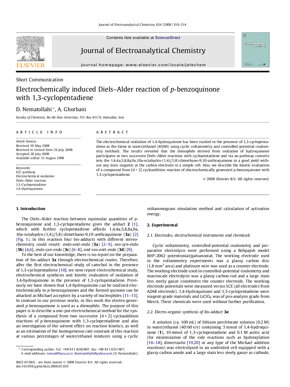 Electrochemically induced Diels–Alder reaction of p-benzoquinone with 1,3-cyclopentadiene