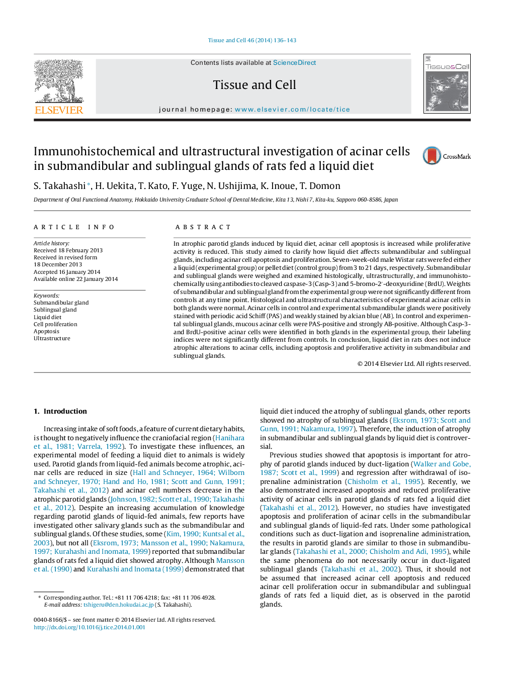 Immunohistochemical and ultrastructural investigation of acinar cells in submandibular and sublingual glands of rats fed a liquid diet