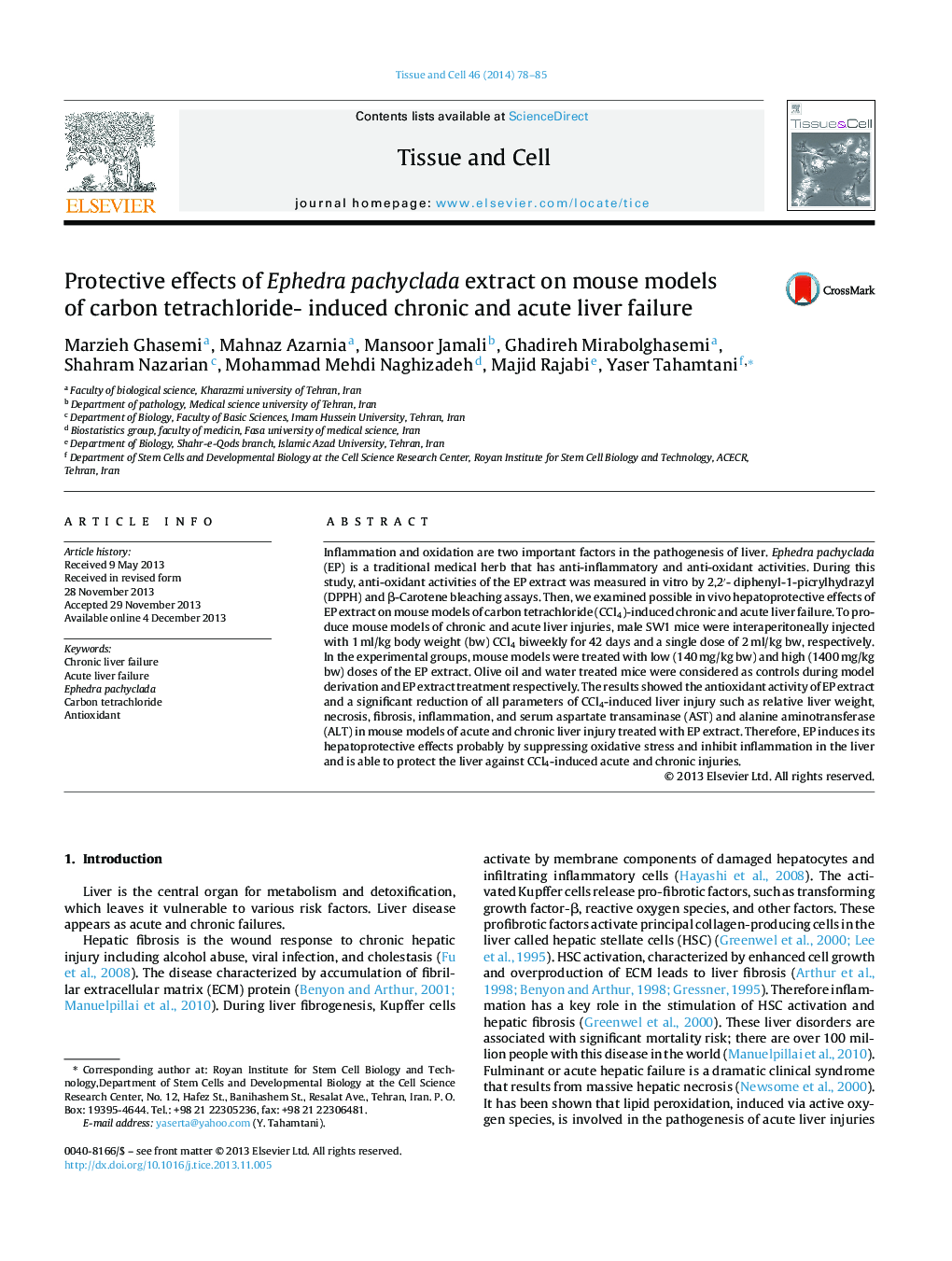 Protective effects of Ephedra pachyclada extract on mouse models of carbon tetrachloride- induced chronic and acute liver failure