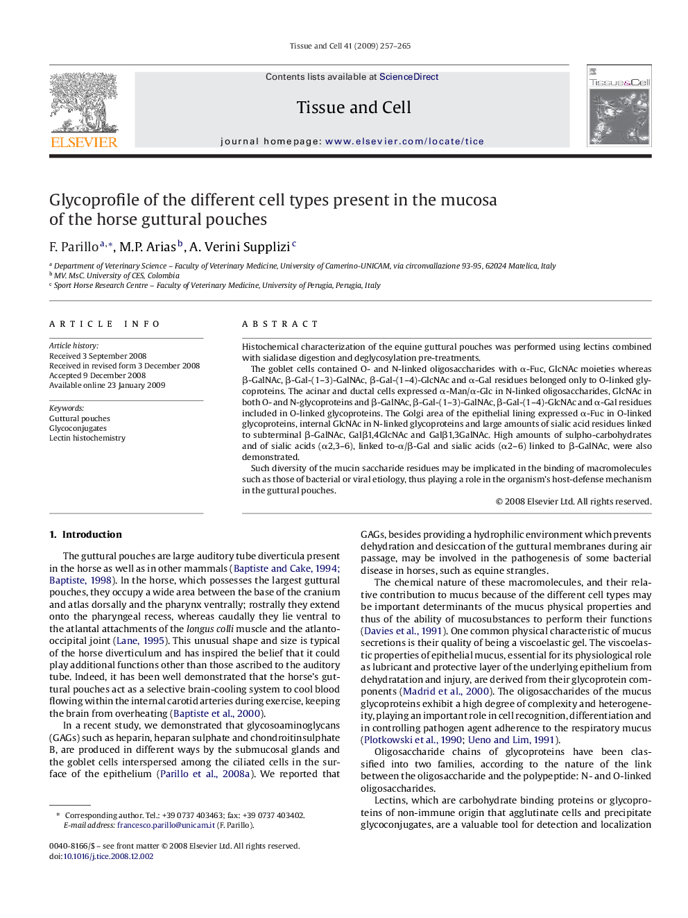 Glycoprofile of the different cell types present in the mucosa of the horse guttural pouches