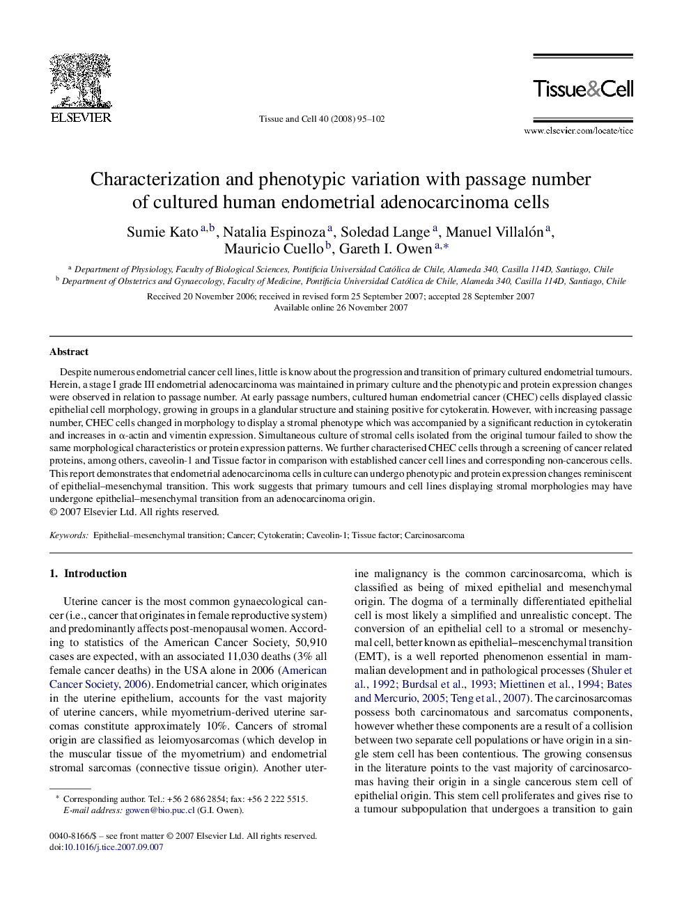 Characterization and phenotypic variation with passage number of cultured human endometrial adenocarcinoma cells