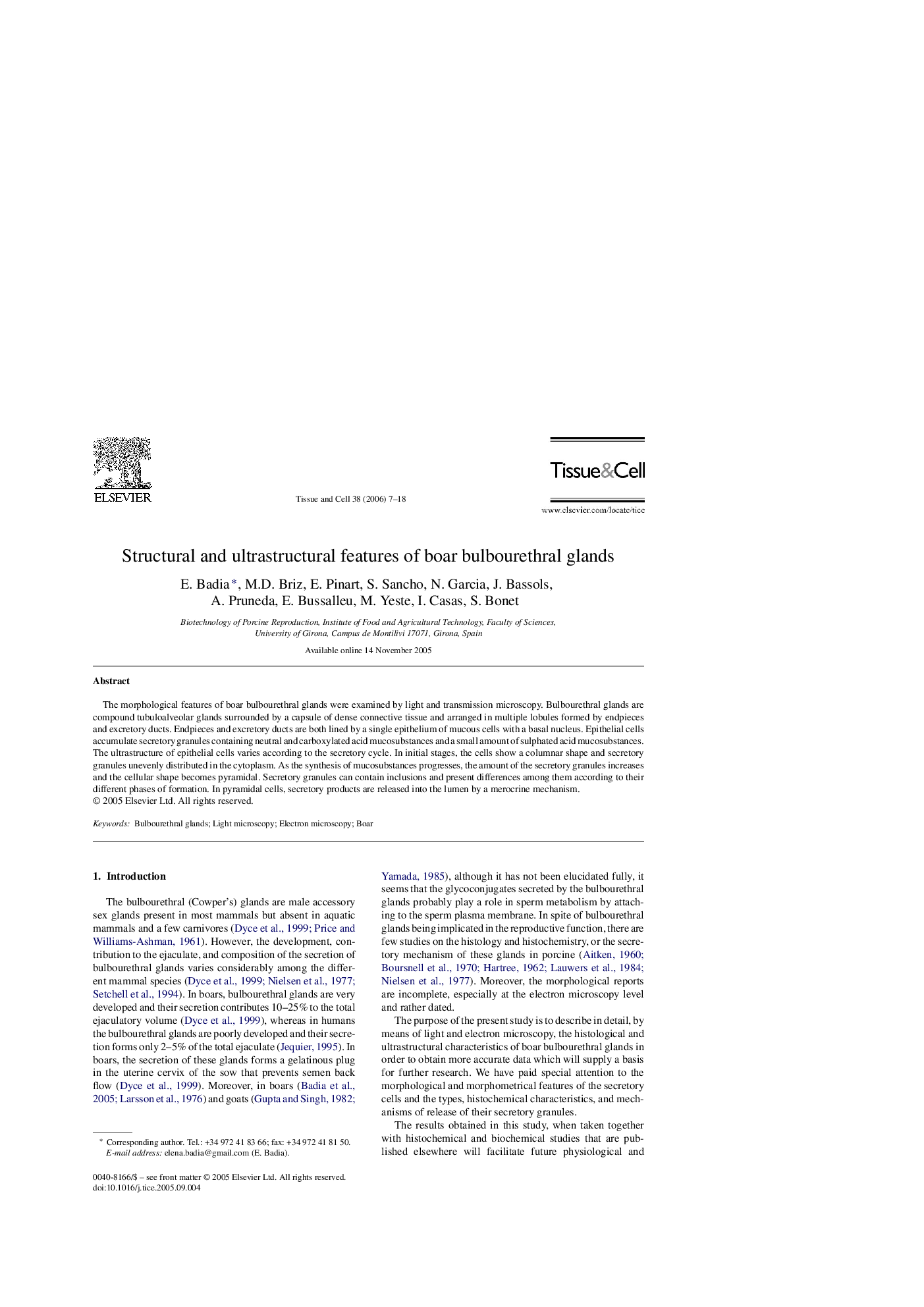 Structural and ultrastructural features of boar bulbourethral glands