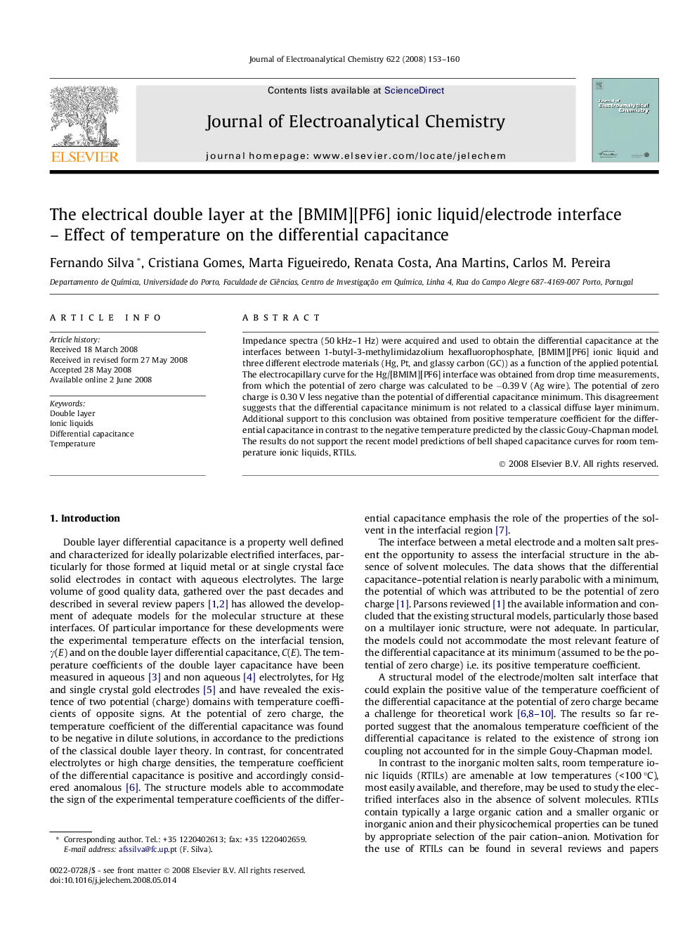 The electrical double layer at the [BMIM][PF6] ionic liquid/electrode interface – Effect of temperature on the differential capacitance