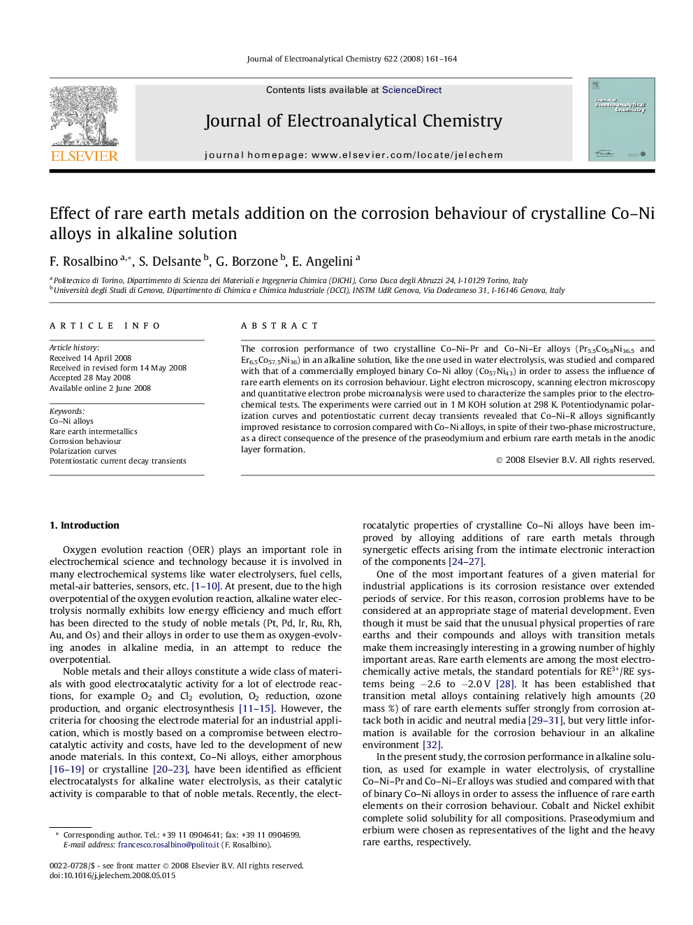 Effect of rare earth metals addition on the corrosion behaviour of crystalline Co–Ni alloys in alkaline solution