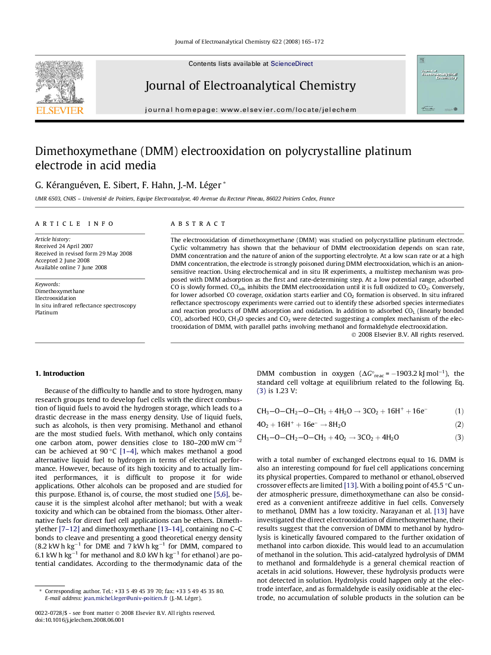Dimethoxymethane (DMM) electrooxidation on polycrystalline platinum electrode in acid media