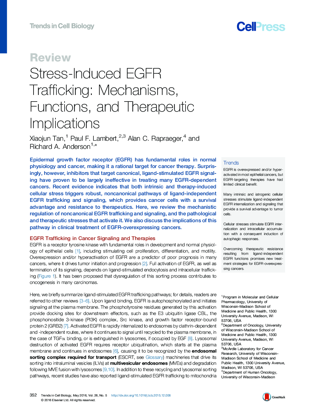 Stress-Induced EGFR Trafficking: Mechanisms, Functions, and Therapeutic Implications