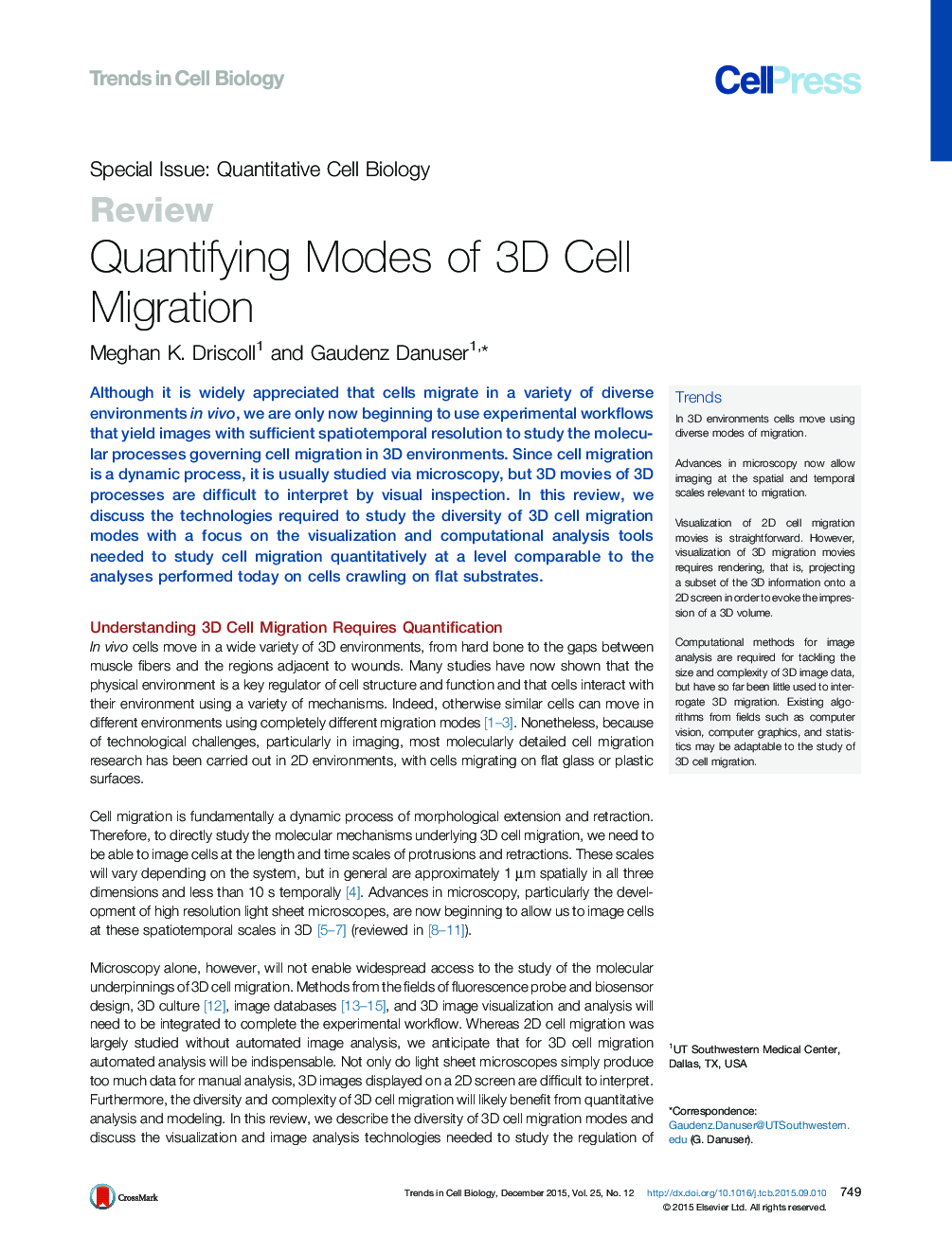 Quantifying Modes of 3D Cell Migration