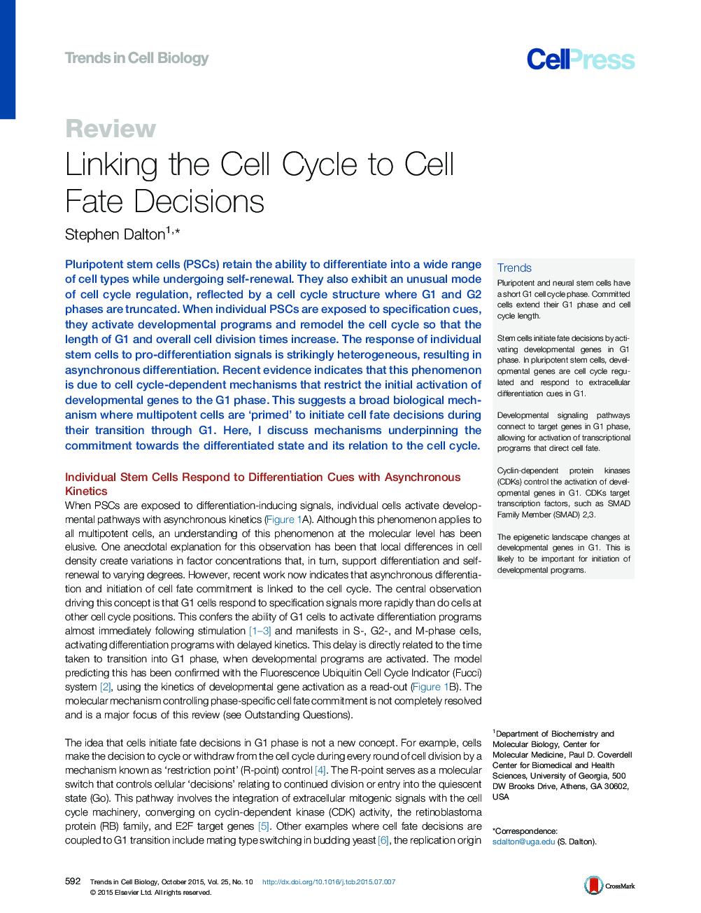 Linking the Cell Cycle to Cell Fate Decisions