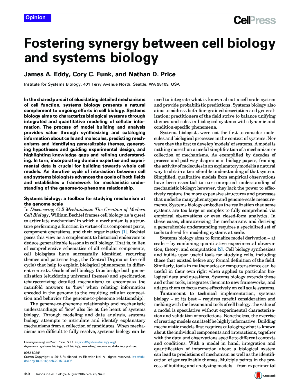 Fostering synergy between cell biology and systems biology