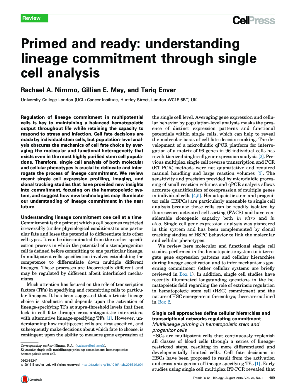 Primed and ready: understanding lineage commitment through single cell analysis