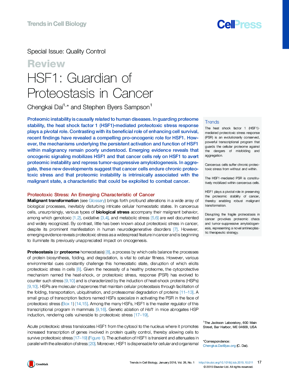 HSF1: Guardian of Proteostasis in Cancer