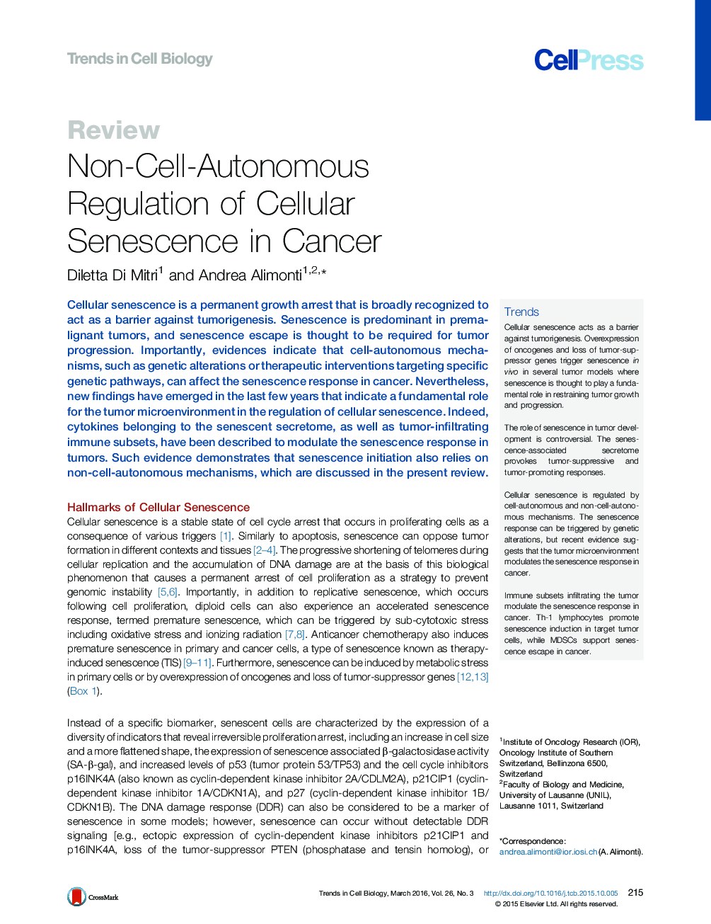 Non-Cell-Autonomous Regulation of Cellular Senescence in Cancer