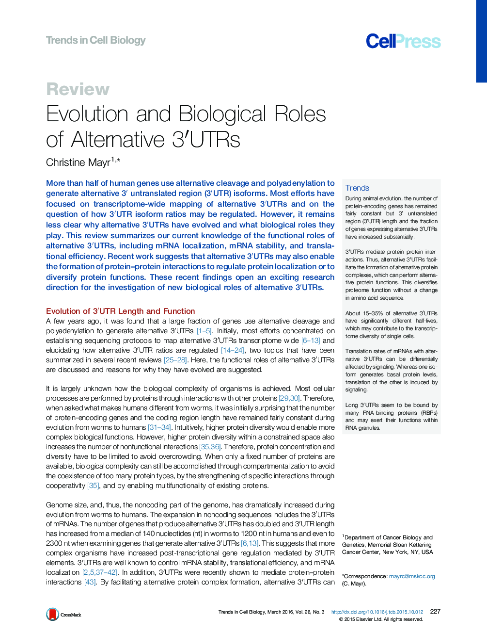 Evolution and Biological Roles of Alternative 3′UTRs