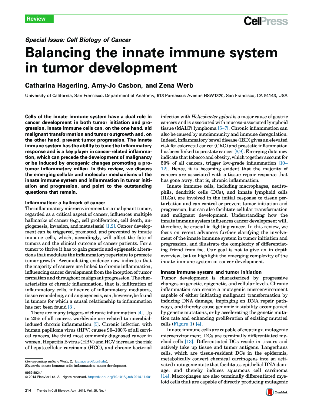 Balancing the innate immune system in tumor development