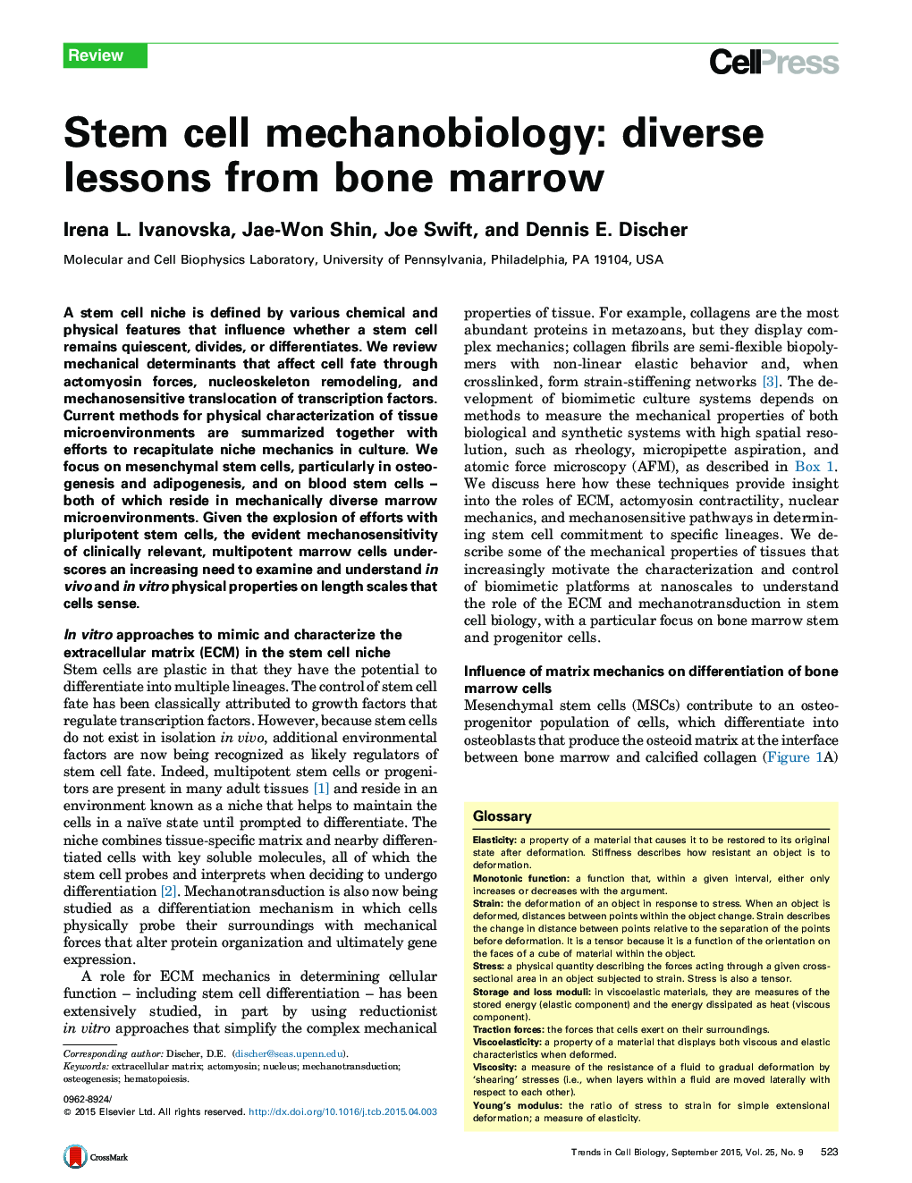 Stem cell mechanobiology: diverse lessons from bone marrow