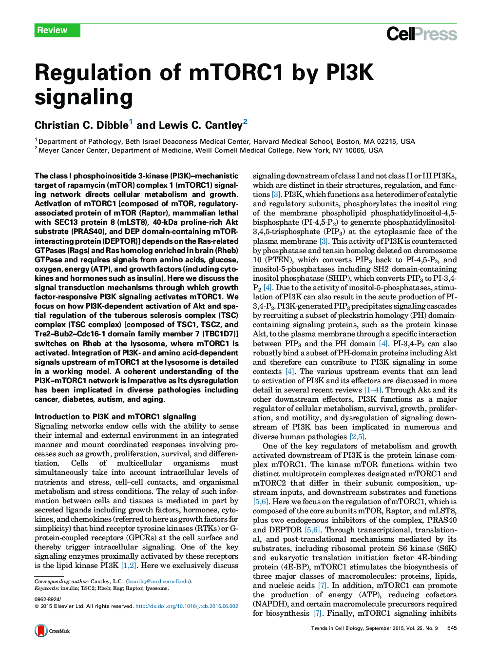 Regulation of mTORC1 by PI3K signaling