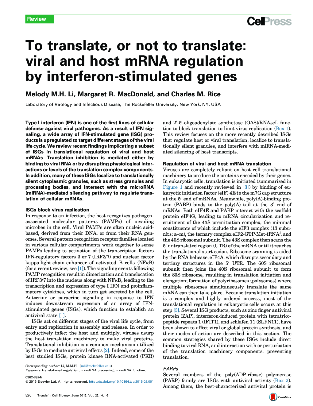 To translate, or not to translate: viral and host mRNA regulation by interferon-stimulated genes