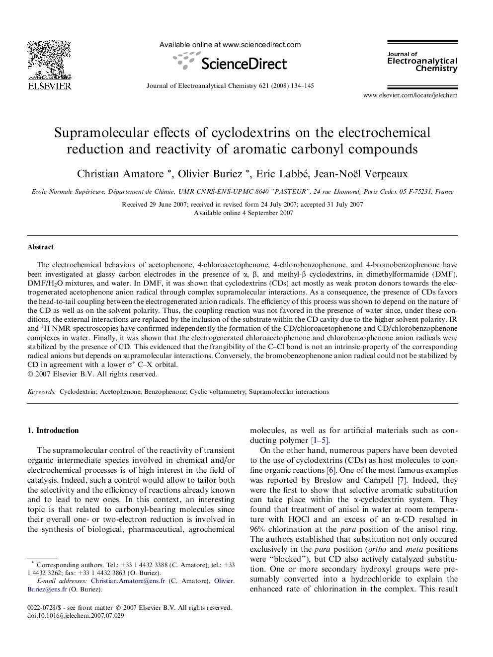 Supramolecular effects of cyclodextrins on the electrochemical reduction and reactivity of aromatic carbonyl compounds