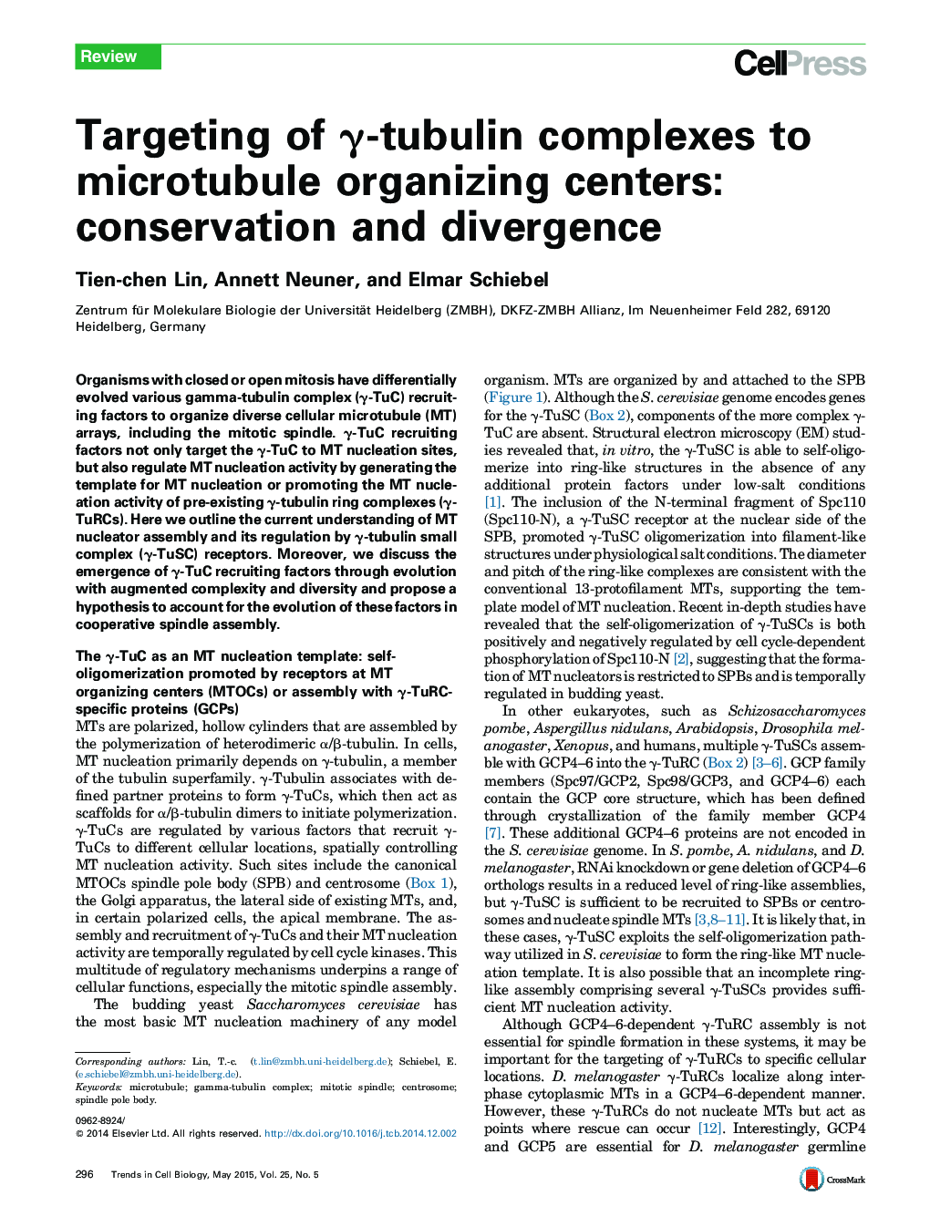 Targeting of γ-tubulin complexes to microtubule organizing centers: conservation and divergence