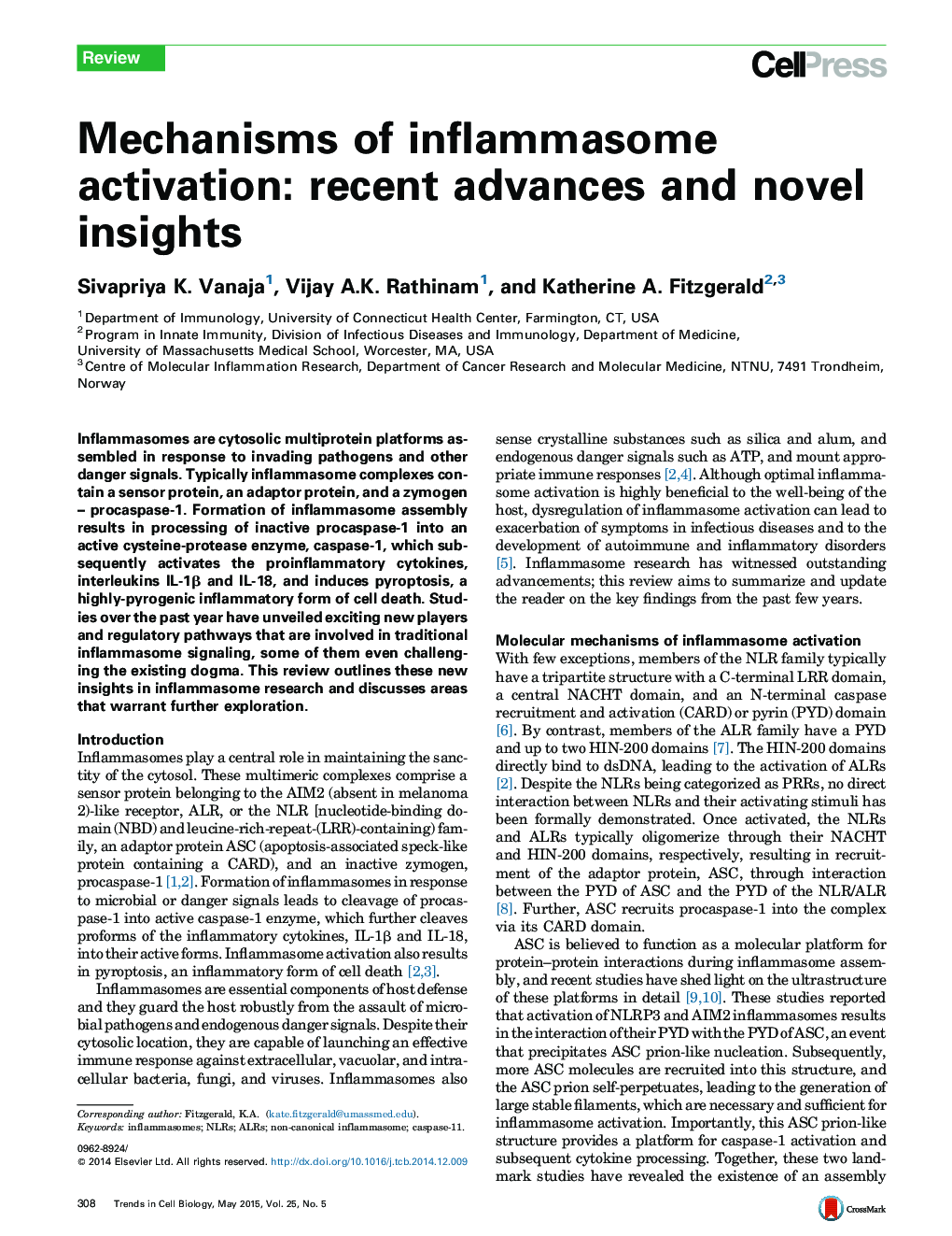 Mechanisms of inflammasome activation: recent advances and novel insights