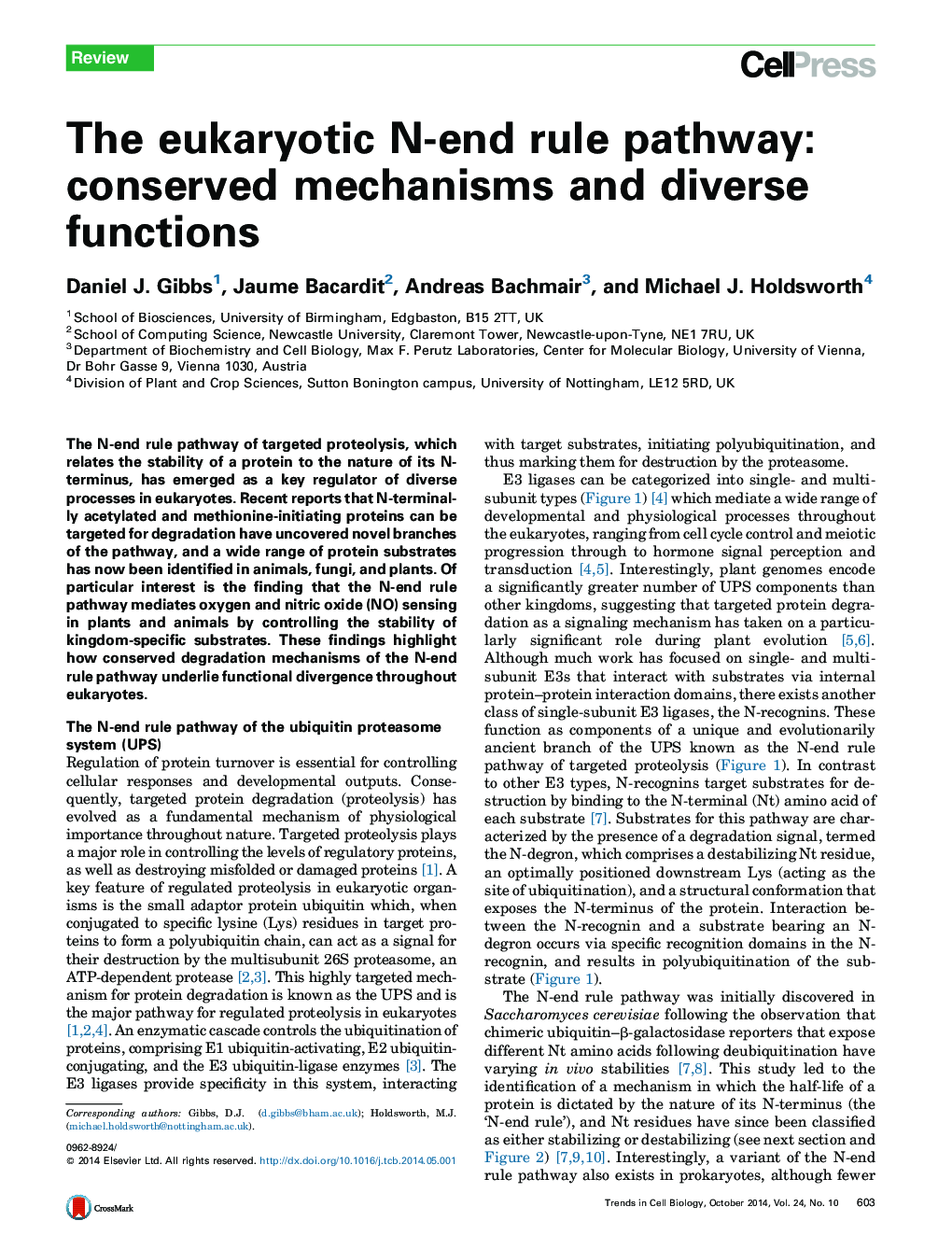 The eukaryotic N-end rule pathway: conserved mechanisms and diverse functions