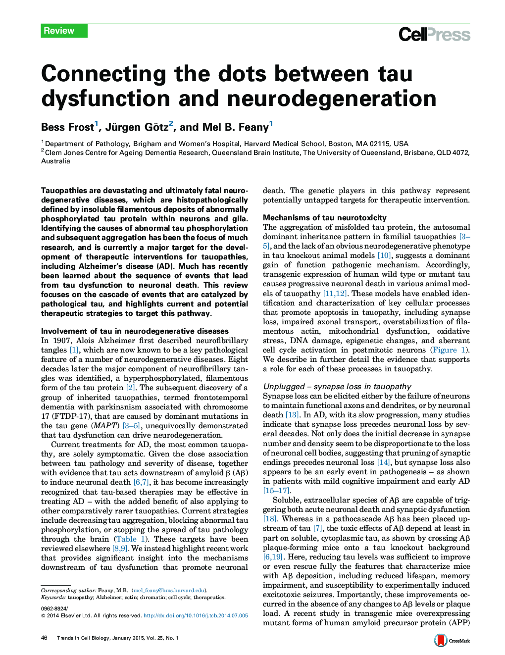 Connecting the dots between tau dysfunction and neurodegeneration