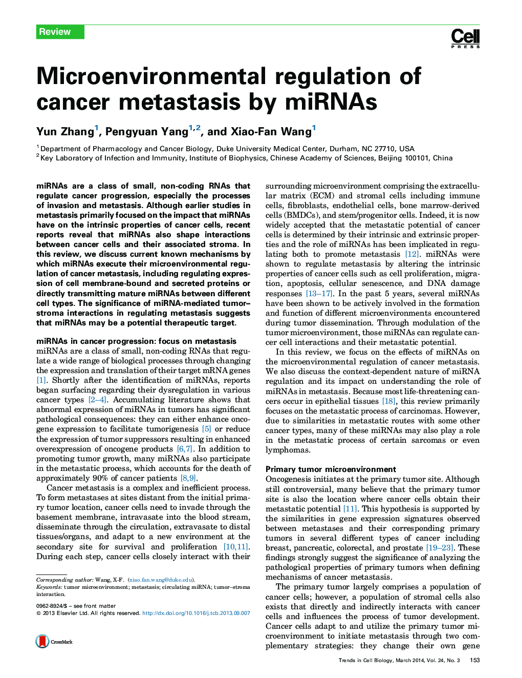 Microenvironmental regulation of cancer metastasis by miRNAs