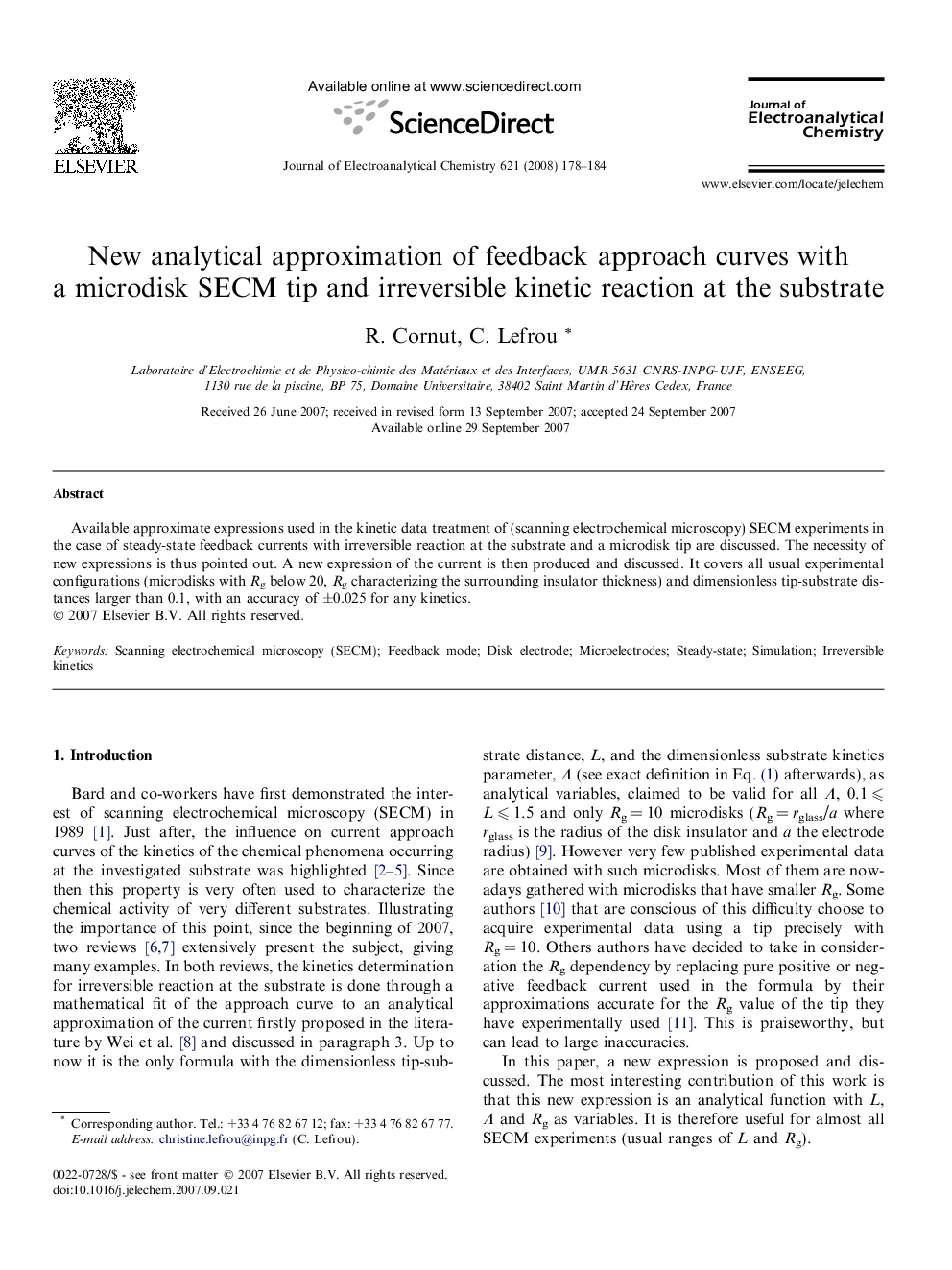 New analytical approximation of feedback approach curves with a microdisk SECM tip and irreversible kinetic reaction at the substrate