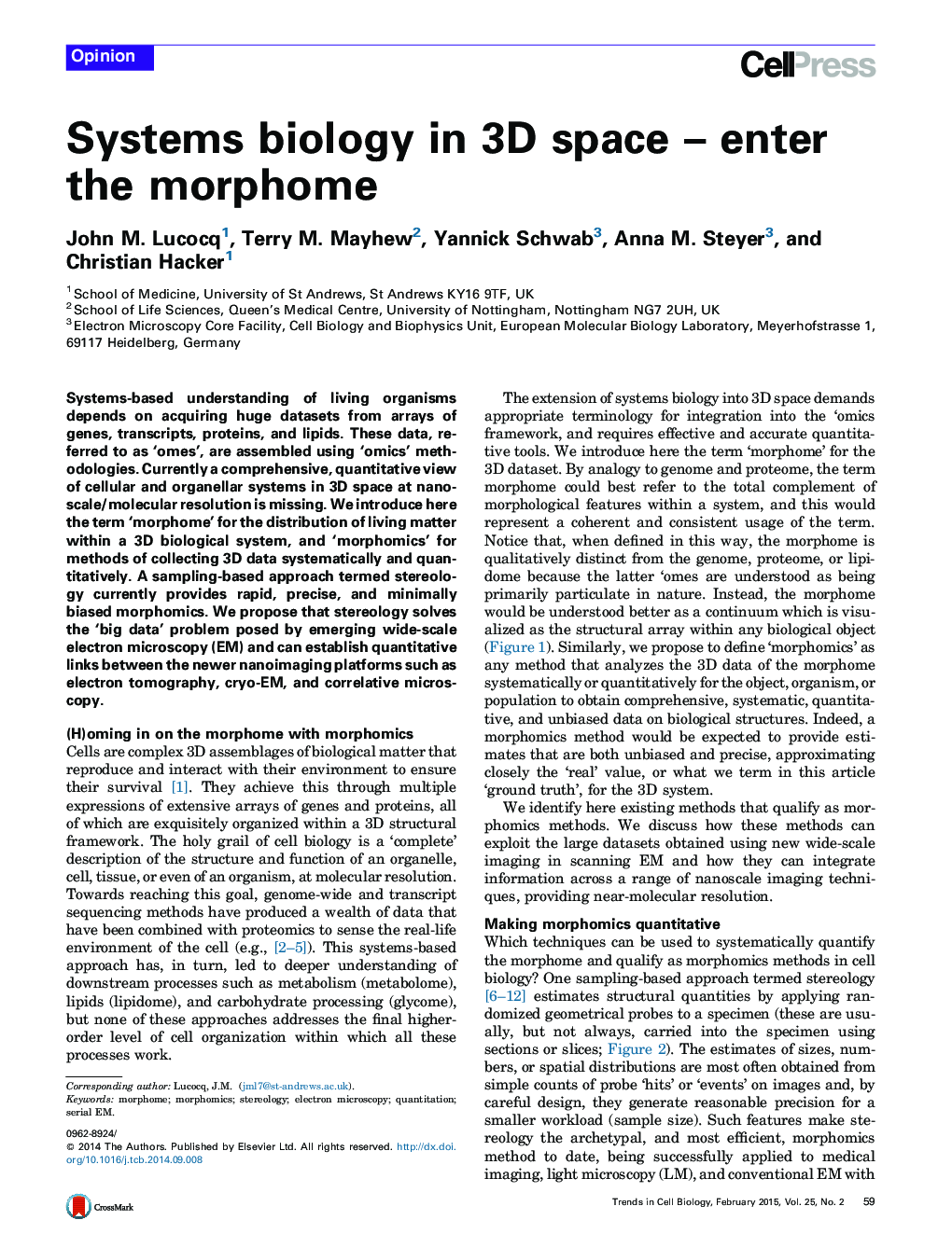 Systems biology in 3D space – enter the morphome