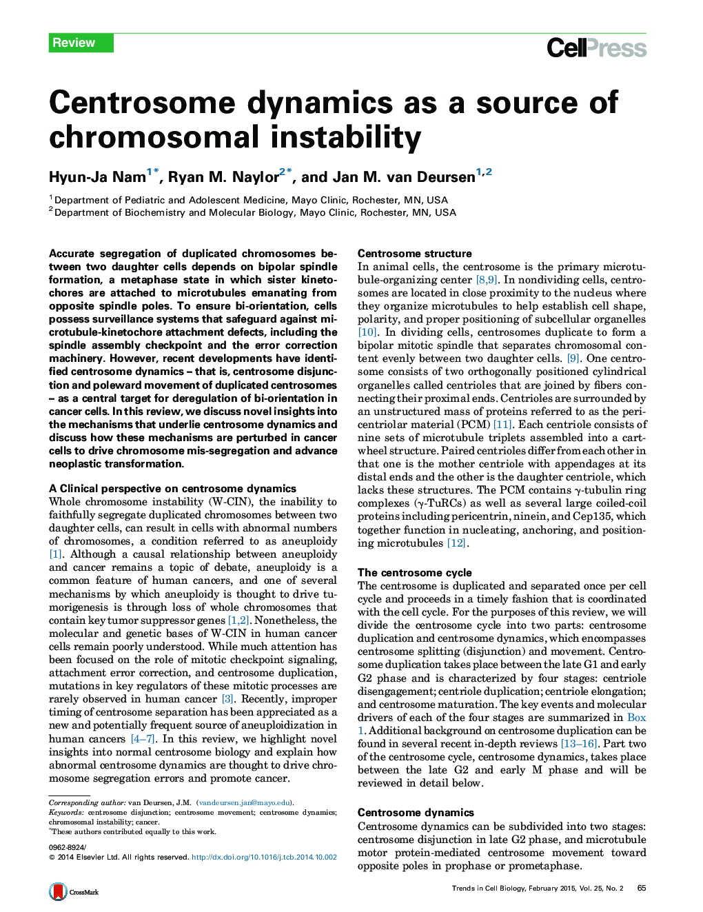 Centrosome dynamics as a source of chromosomal instability
