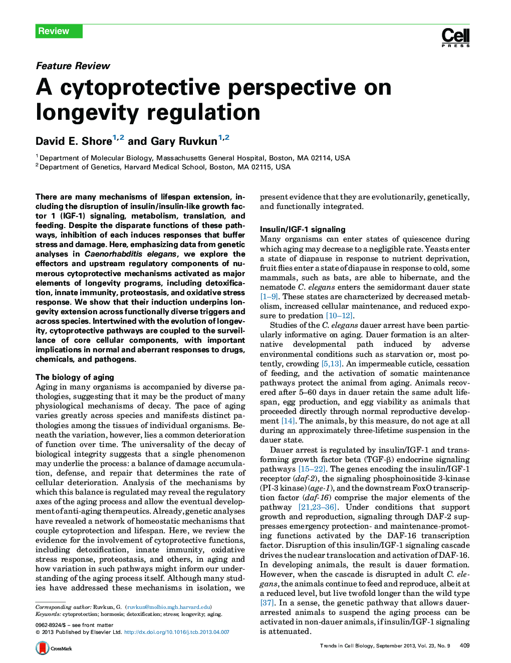 A cytoprotective perspective on longevity regulation