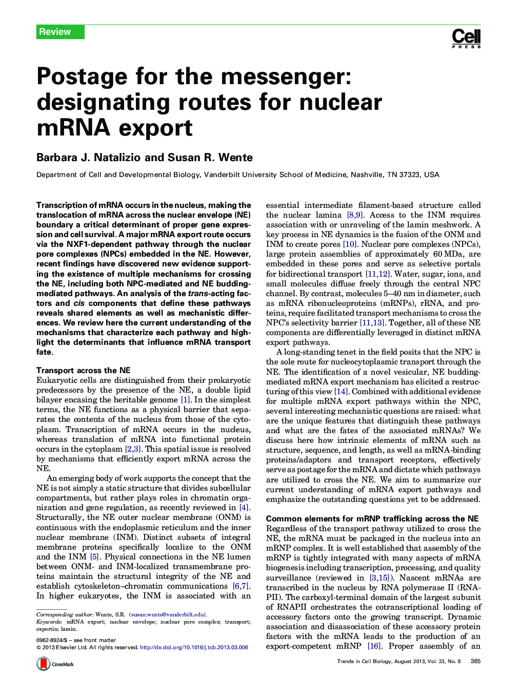 Postage for the messenger: designating routes for nuclear mRNA export