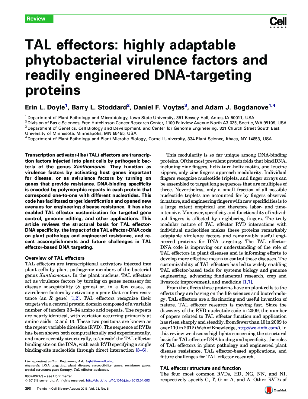 TAL effectors: highly adaptable phytobacterial virulence factors and readily engineered DNA-targeting proteins