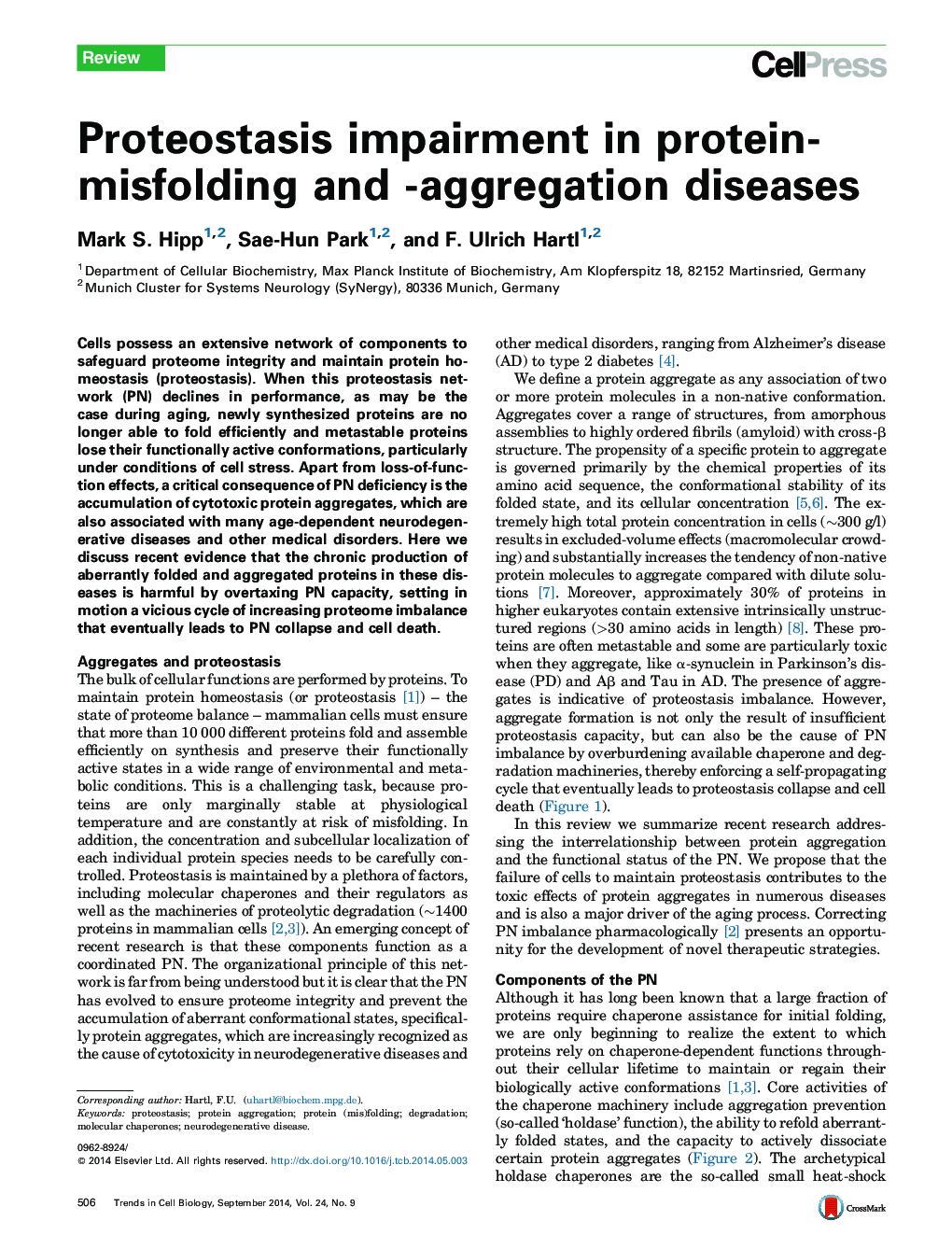 Proteostasis impairment in protein-misfolding and -aggregation diseases