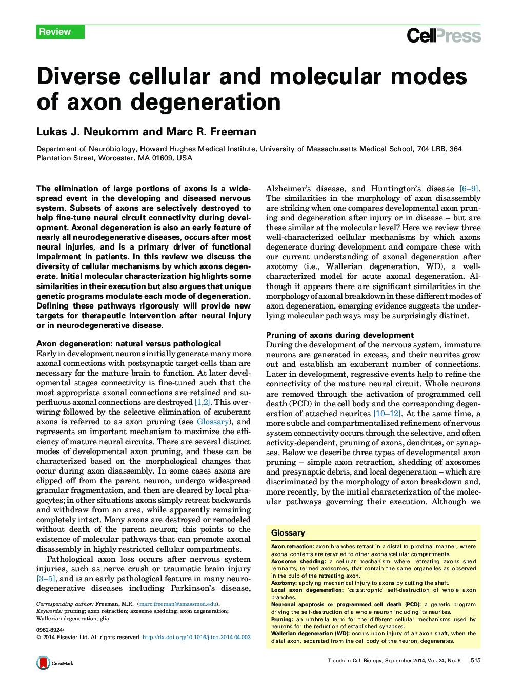Diverse cellular and molecular modes of axon degeneration