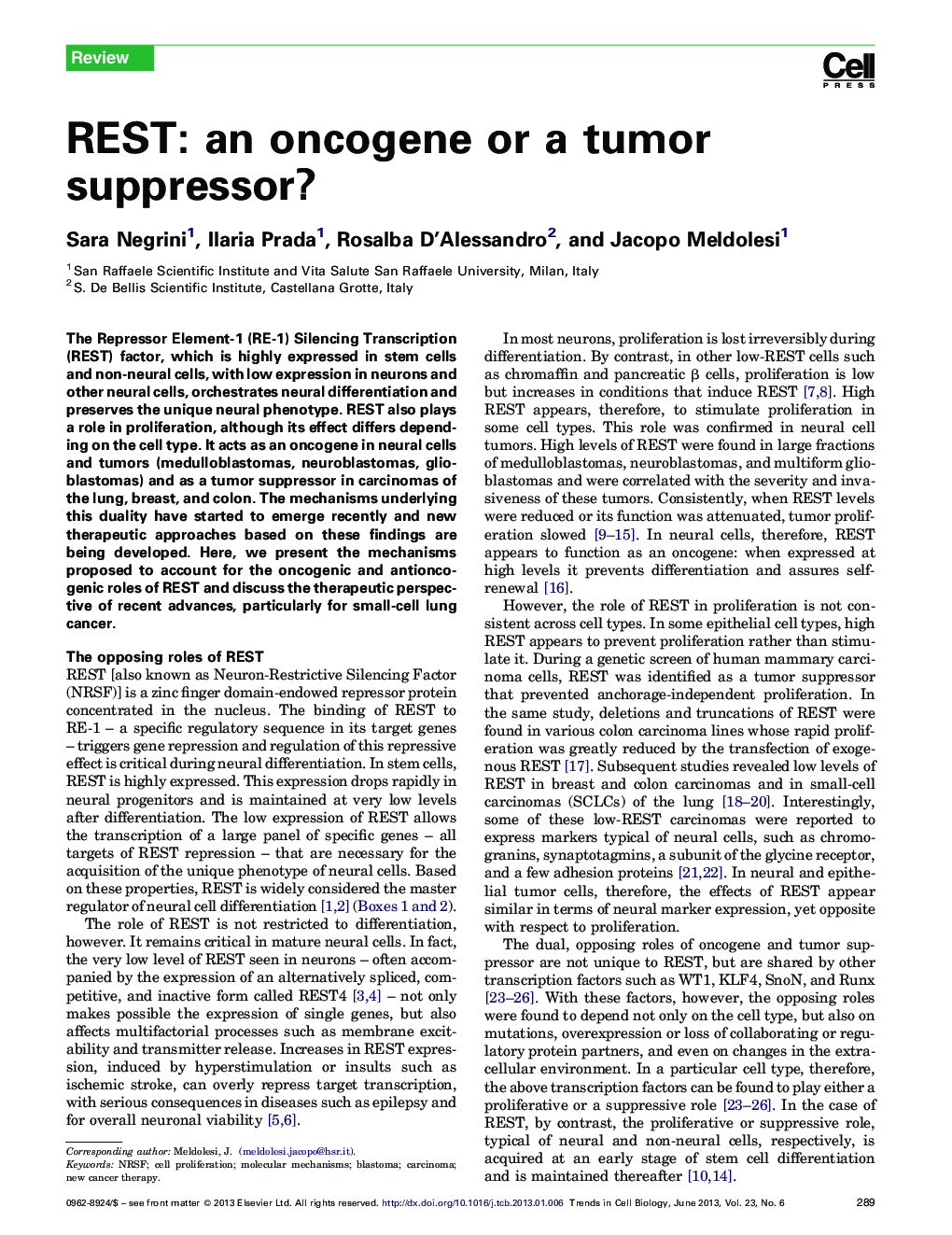 REST: an oncogene or a tumor suppressor?